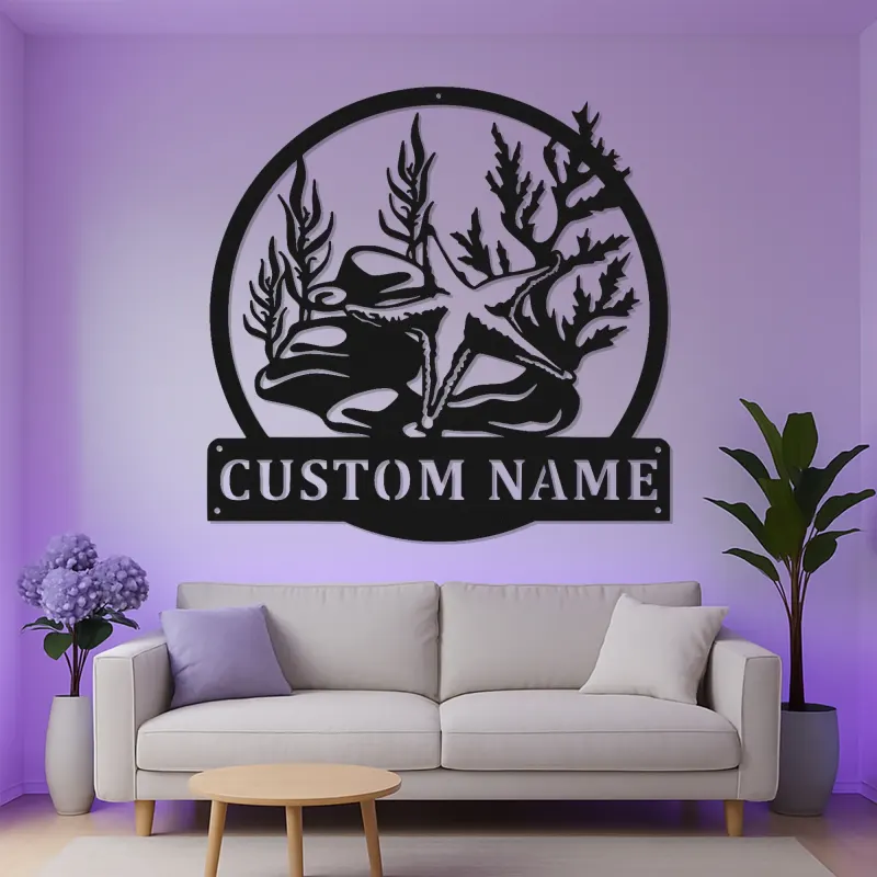 Starfish Metal Wall Art | Personalized Nautical LED Sign | Custom Coastal Decor for Beach House & Business