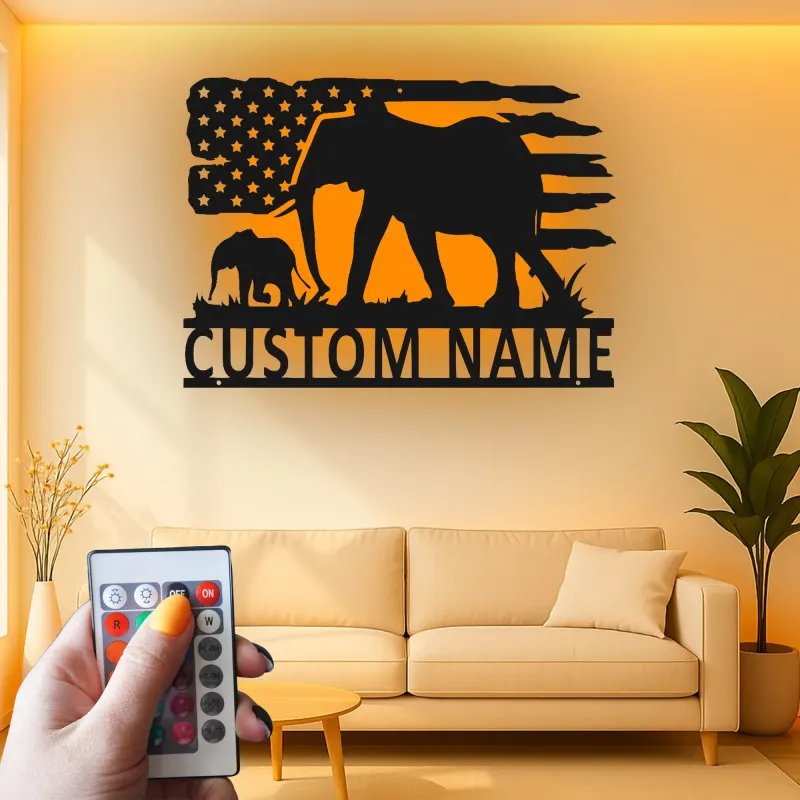 Décoration murale en métal personnalisée Elephant Family avec rétroéclairage, cadeau personnalisé pour les amoureux de la faune