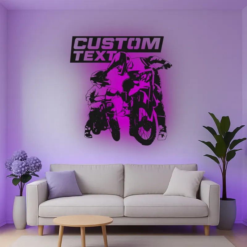 Custom Motocross Rider Led Light Metal Wall Art Personalized Gift for Dirt Bike Enthusiasts Garage or Man Cave Decor 2
