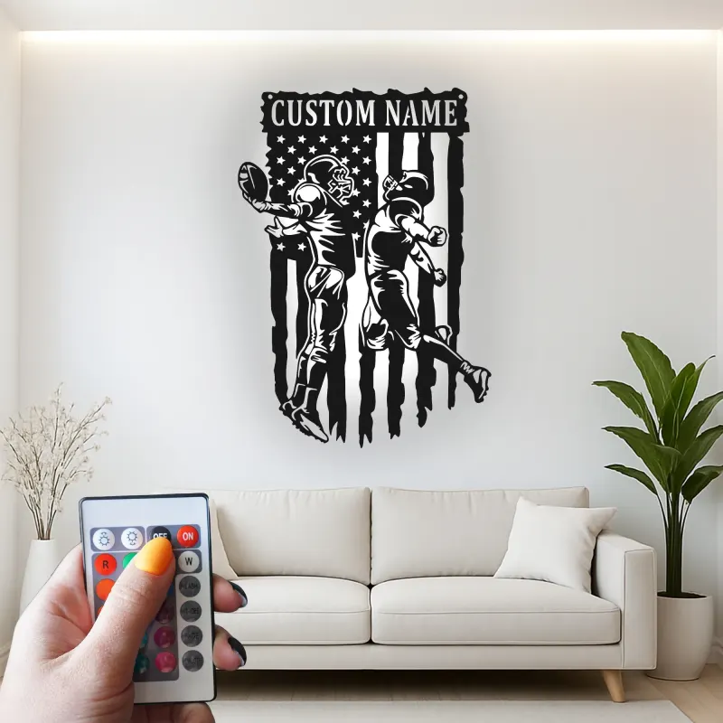 Cartel de Fútbol Personalizado | Arte Mural LED para Sala de Juegos | Regalo para Jugador de Fútbol | Decoración Deportiva con Bandera Americana