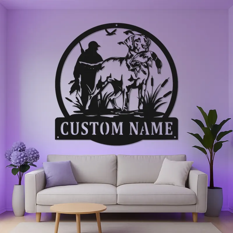 Duck Hunting Metal Sign | Personalized Labrador Retriever LED Wall Art | Custom Hunter Name Plaque for Cabin & Lodge Decor