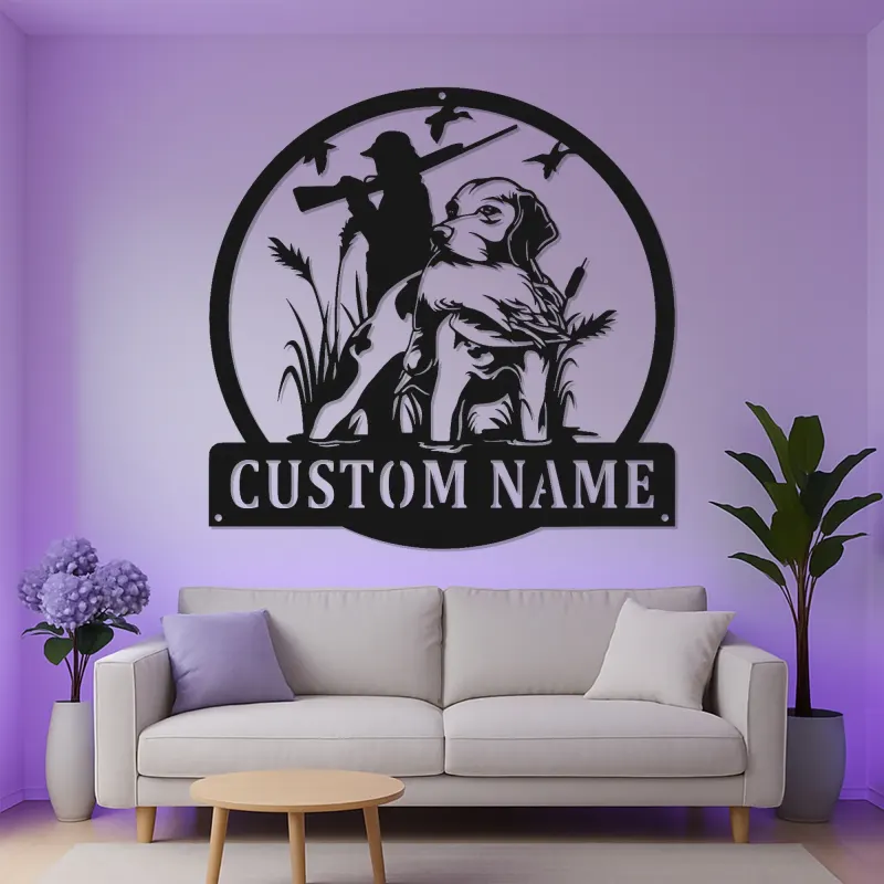 Custom Hunting Dog LED Metal Wall Art | Personalized Labrador Retriever Sign | Hunter Gift for Man Cave Decor | Duck Hunting Silhouette