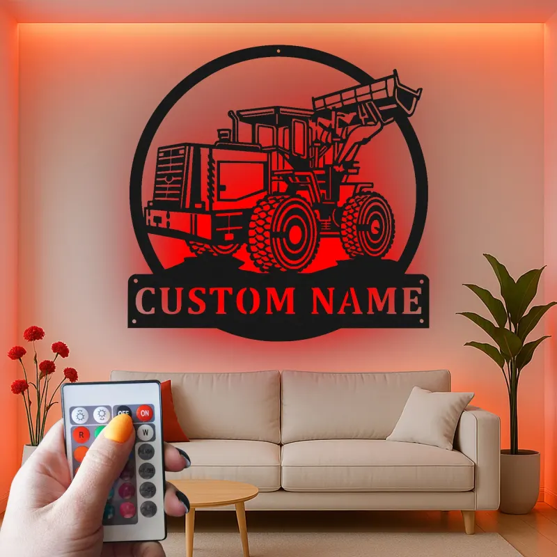 Custom Bulldozer Led Light Metal Wall Art Personalized Gift for Construction Enthusiast Garage or Office Decor 2