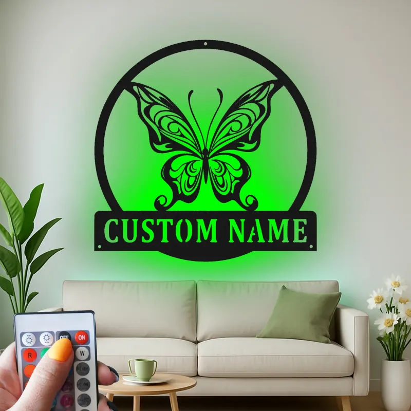 Insegna in metallo personalizzata con farfalla e luce LED, regalo per amanti della natura per decorare la camera da letto o il soggiorno