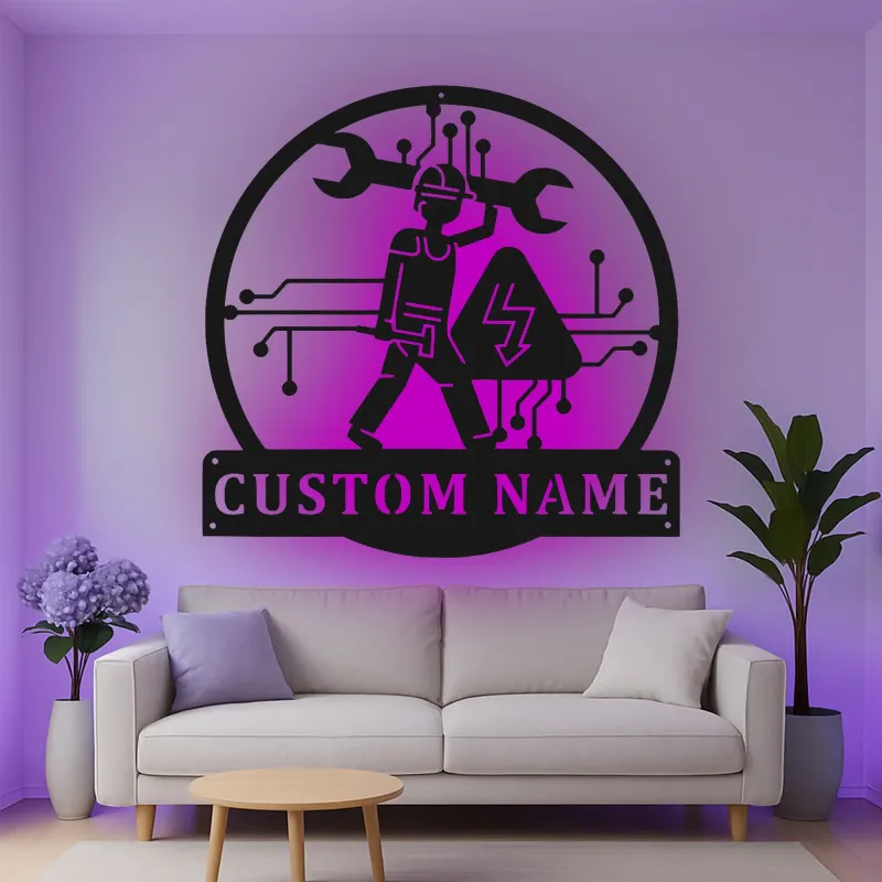 Custom Electrician Led Light Metal Wall Art Personalized Gift for Electricians Workshop or Garage Decor