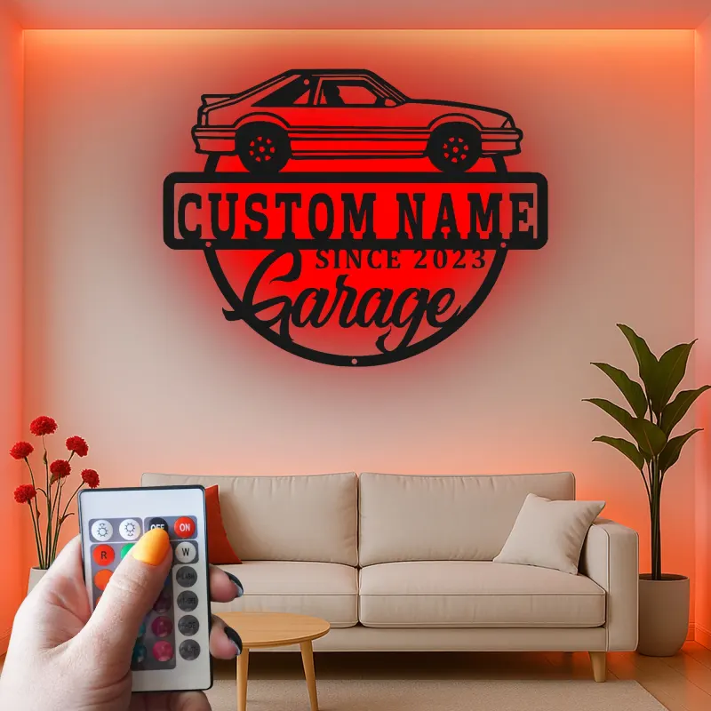 Custom Car Garage Led Light Metal Wall Art Personalized Gift for Car Enthusiasts Garage Decor Sign