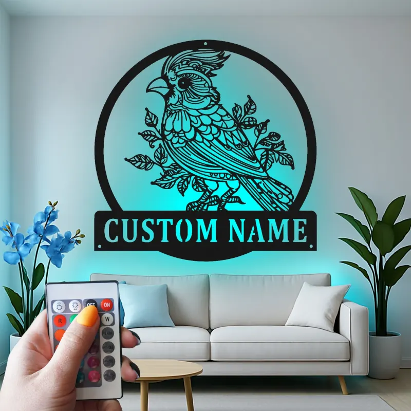 Personalisierte Vogel LED Licht Metall-Wandkunst – Geschenk für Naturfreunde, Schlafzimmer oder Wohnzimmer Dekor