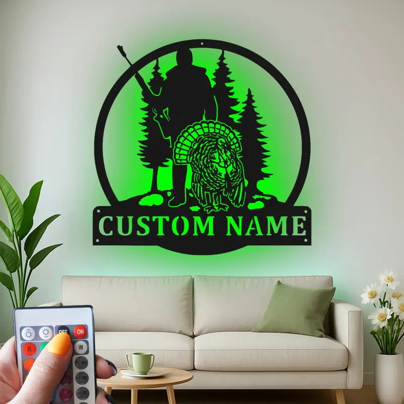 Insegna in metallo personalizzata per cacciatori e tacchini con luce LED regalo per appassionati di outdoor decorazione per cabin