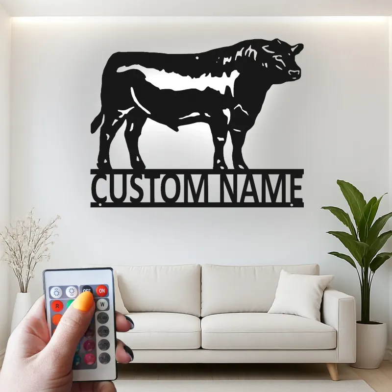 Cartel de metal LED personalizado de toro, regalo para ranchero, decoración de granja para amantes del ganado