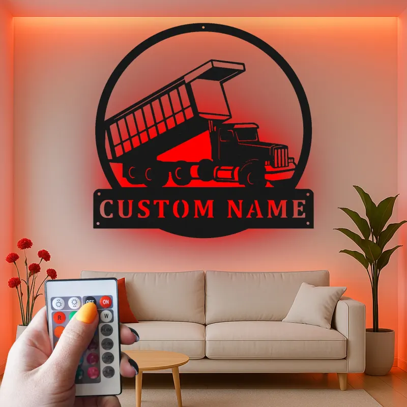 Cartel de metal LED personalizado de camión volquete regalo para entusiastas de camiones decoración de garaje o man cave 3