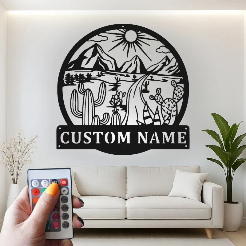 Décoration murale en métal personnalisée Paysage désertique avec rétroéclairage LED Cadeau pour les amoureux de la nature Décor de salon ou de bureau 1