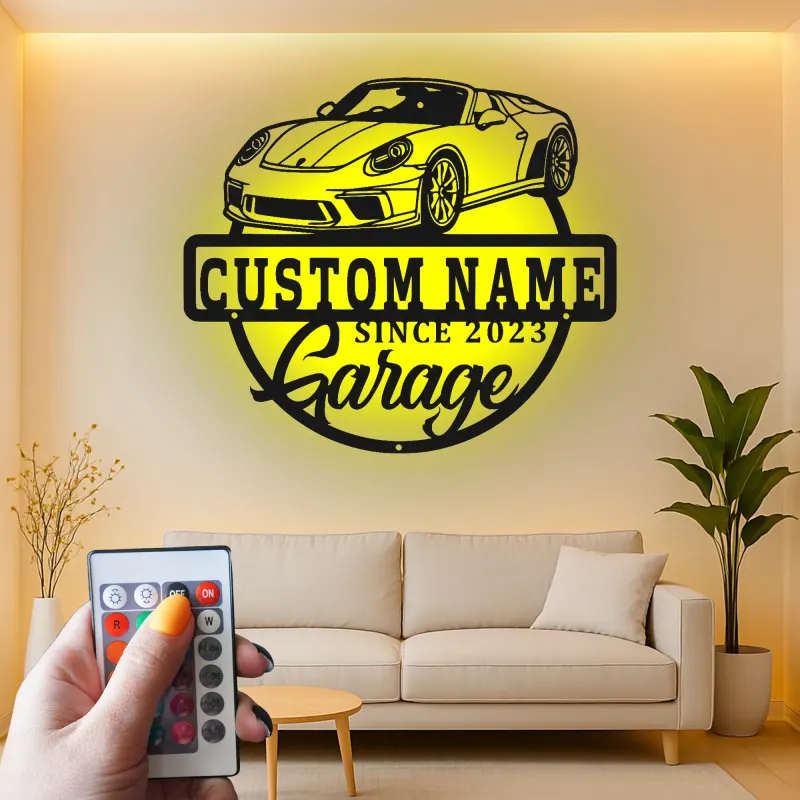 Custom Sports Car Led Light Metal Wall Art Personalized Garage Gift for Him Man Cave Car Enthusiast Decor