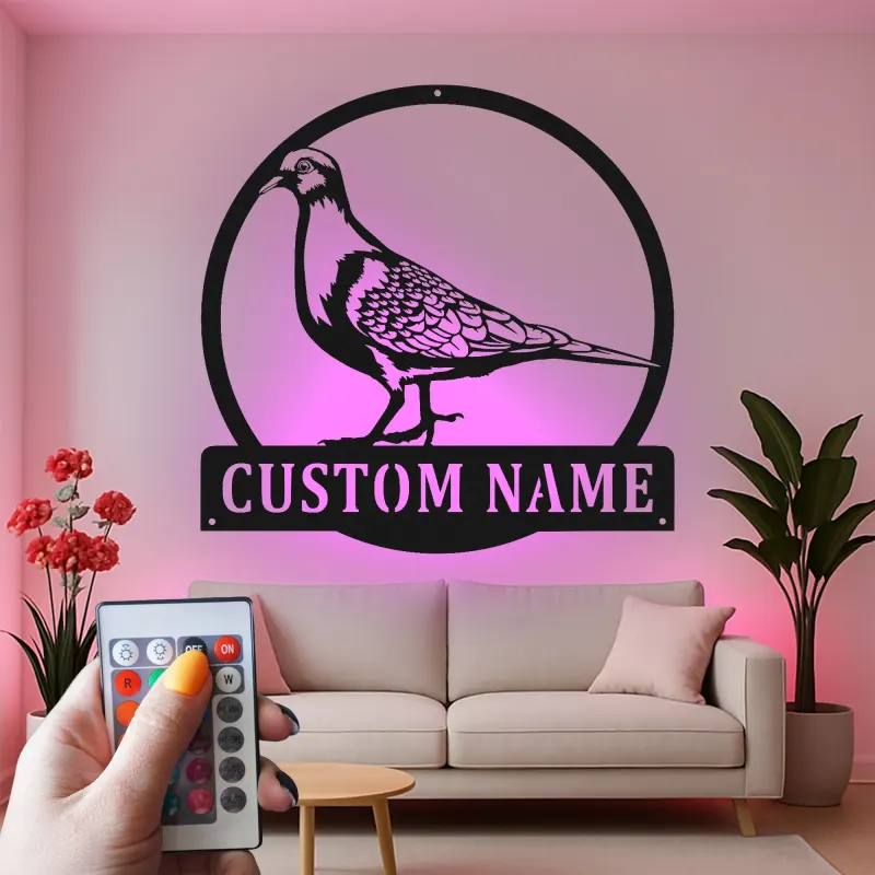 Panneau LED Pigeon Personnalisé | Art en Métal Oiseau sur Mesure | Décoration de Jardin et Patio pour Amateurs d'Oiseaux