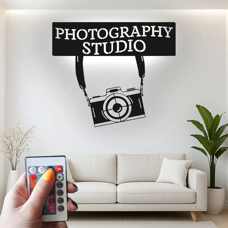 Fotostudio-Schild | Individuelle Vintage-Kamera LED-Wandkunst | Metall-Dekoration für Fotografen-Geschenk