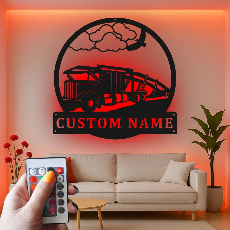 Custom Tow Truck Led Light Metal Wall Art Personalized Gift for Truck Enthusiasts Garage or Man Cave Decor