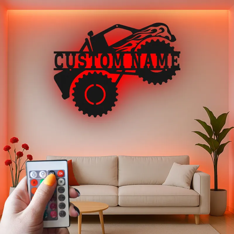 Personalized Monster Truck LED Metal Sign | Custom Name Wall Art | Garage Decor, Man Cave & Gift for Truck Lovers