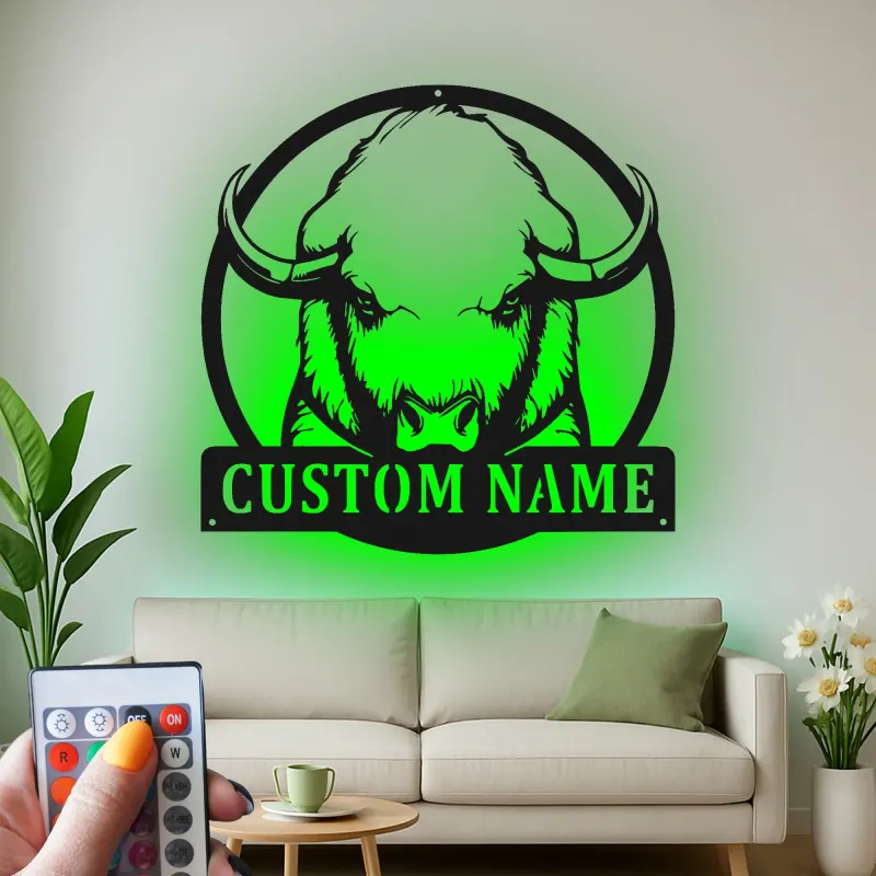 Custom Buffalo Led Light Metal Wall Art Personalized Rustic Gift for Home Living Room or Office Decor