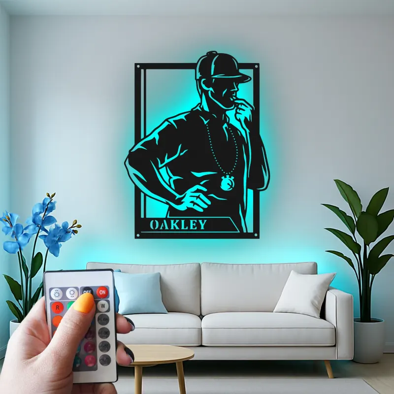 Décoration murale en métal LED personnalisée pour silhouette d'entraîneur - Cadeau pour passionnés de sport, décoration de salle de jeux