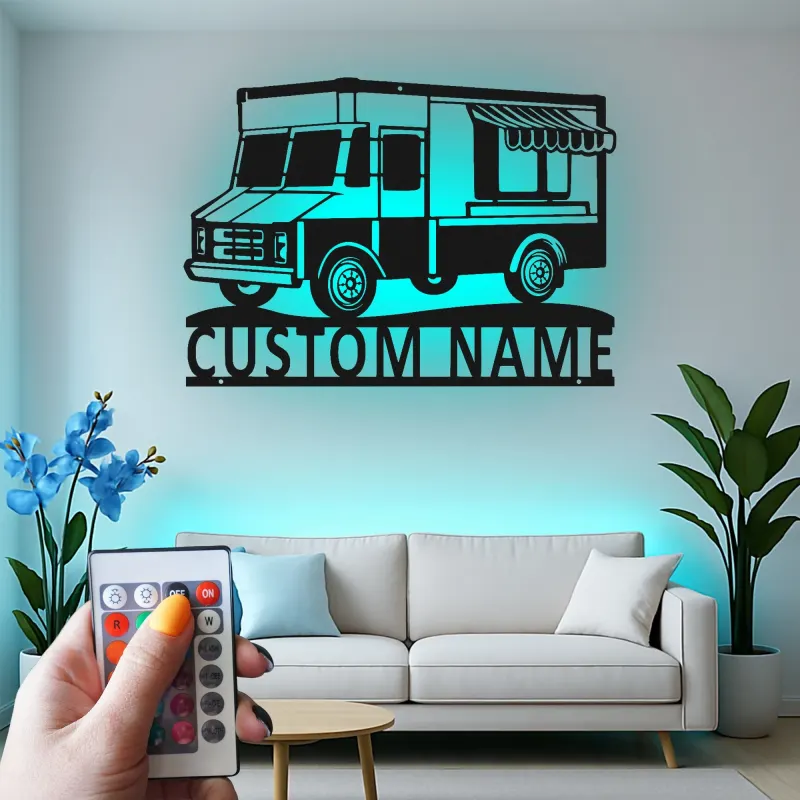 Personalized Food Truck Sign | Backlit LED Metal Wall Art | Custom Restaurant & Kitchen Decor | Chef Owner Gift