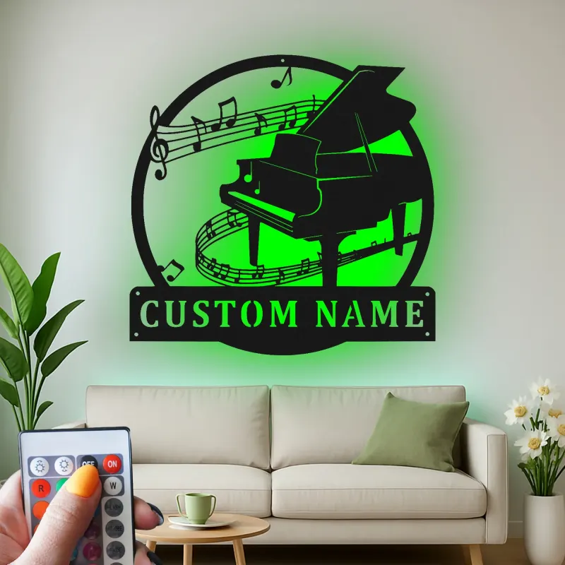 Grand Piano LED Wall Art | Personalized Metal Sign for Music Room | Custom Name Plaque | Pianist Gift & Studio Decor