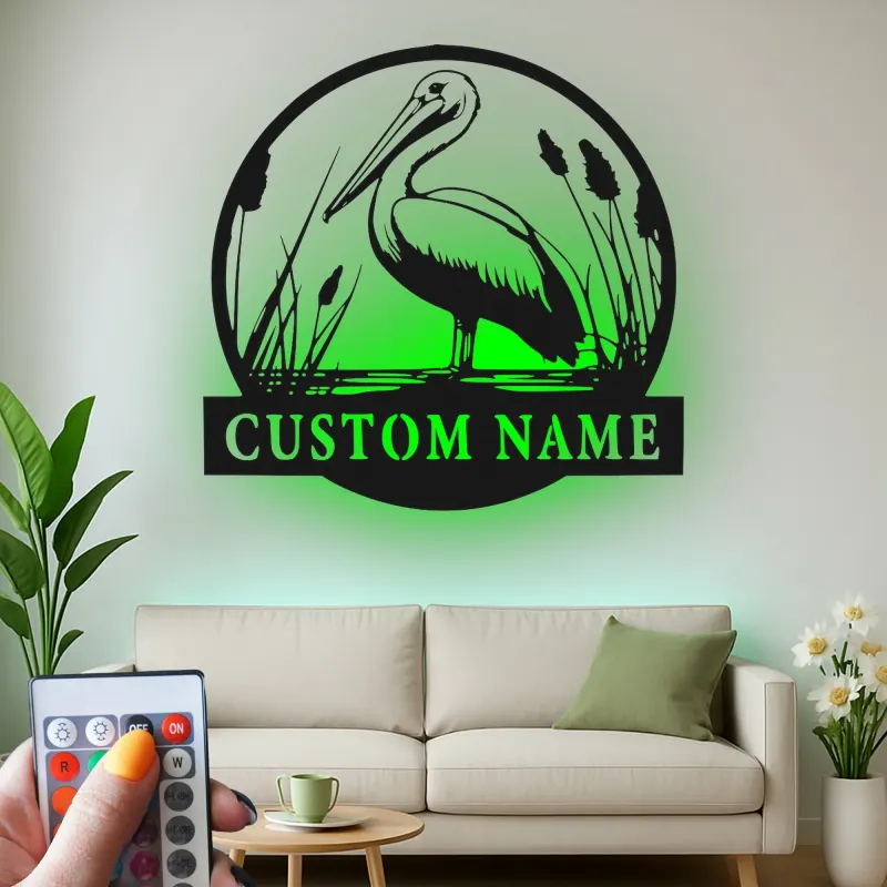 Custom Pelican LED Metal Sign | Personalized Lake House Wall Decor | Lighted Coastal Bird Art | Nature Lover Gift