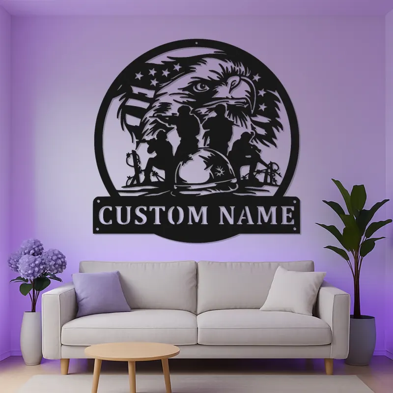 Custom Eagle Military Metal Sign | LED Lighted Veteran Wall Art | Personalized Patriotic Decor | Army Retirement Gift