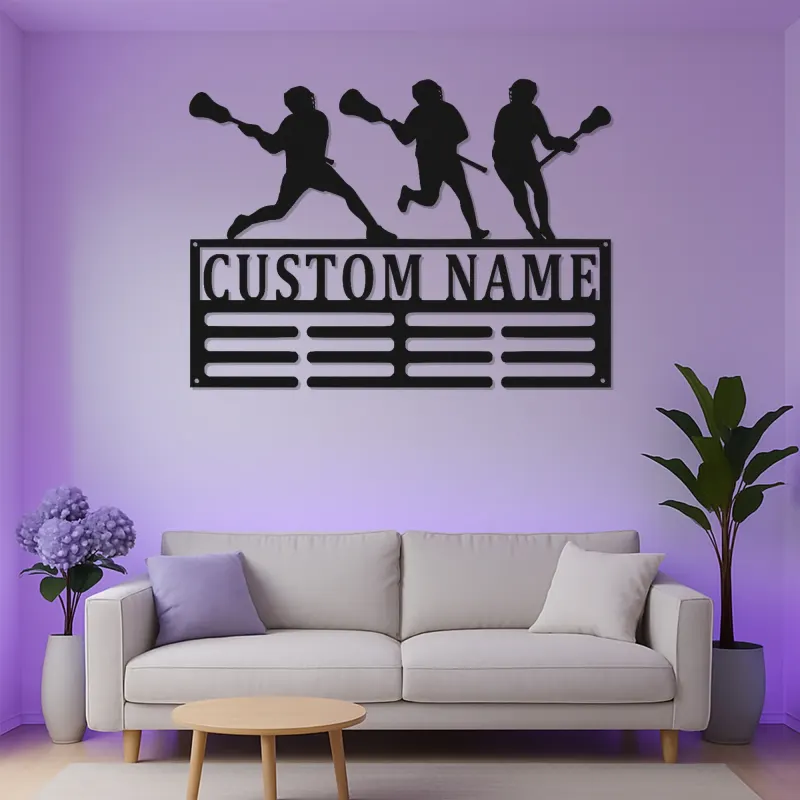 Insegna per Giocatore di Lacrosse Personalizzata | Arte in Metallo LED Personalizzata | Decorazione per Camera di Atleta | Regalo per Squadra di Lacrosse
