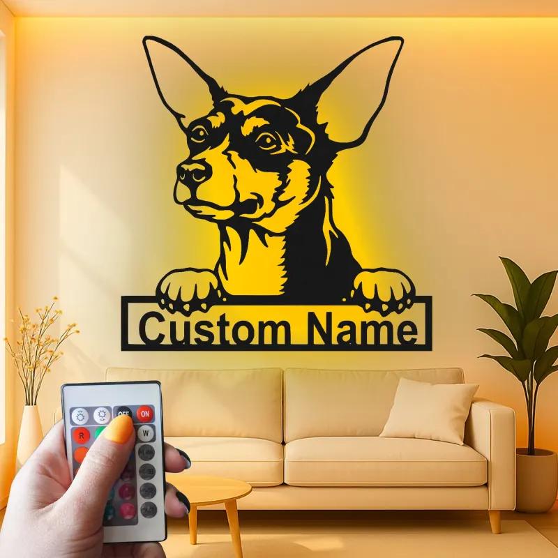 Cartel de metal personalizado con luz LED de chihuahua, regalo para amantes de los perros, decoración para sala de estar