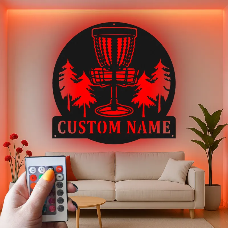 Insegna in metallo LED personalizzata per cestino da disc golf - Regalo per giocatori di disc golf e decorazione per sala giochi 1