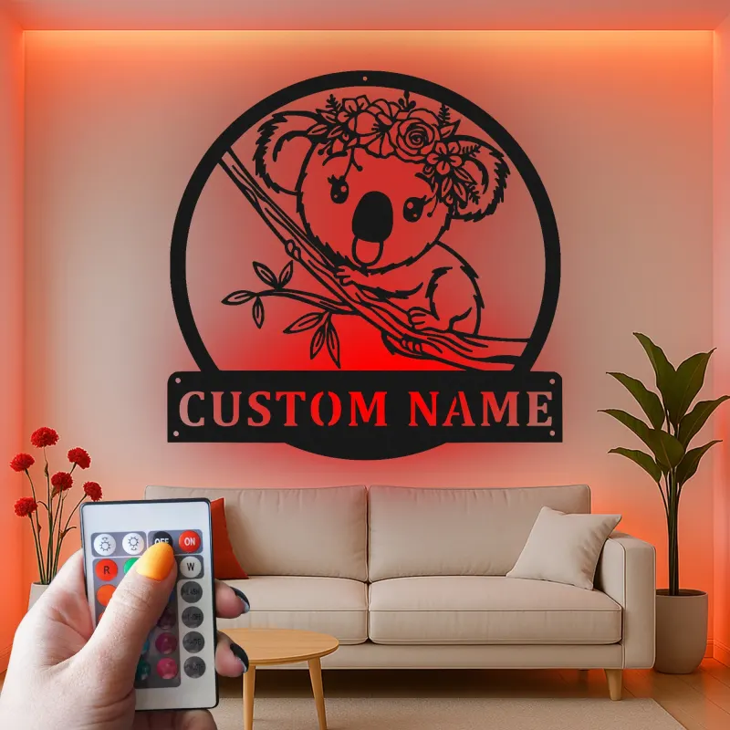 Personalisierte Koala LED-Licht Metall-Wandkunst für das Kinderzimmer