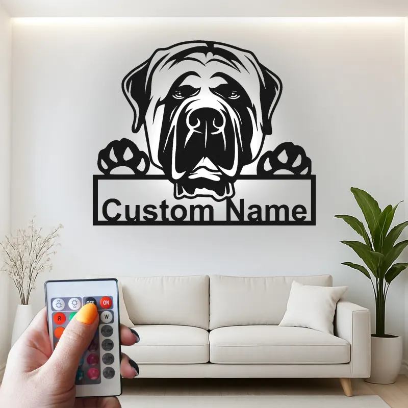 Cartel de metal LED personalizado de Mastín, regalo para amantes de los perros, decoración para sala de estar o vestíbulo