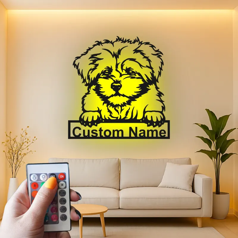 Panneau LED personnalisé Maltese | Décoration murale en métal pour chien | Cadeau pour les amoureux des chiots | Décor mémorial pour animaux