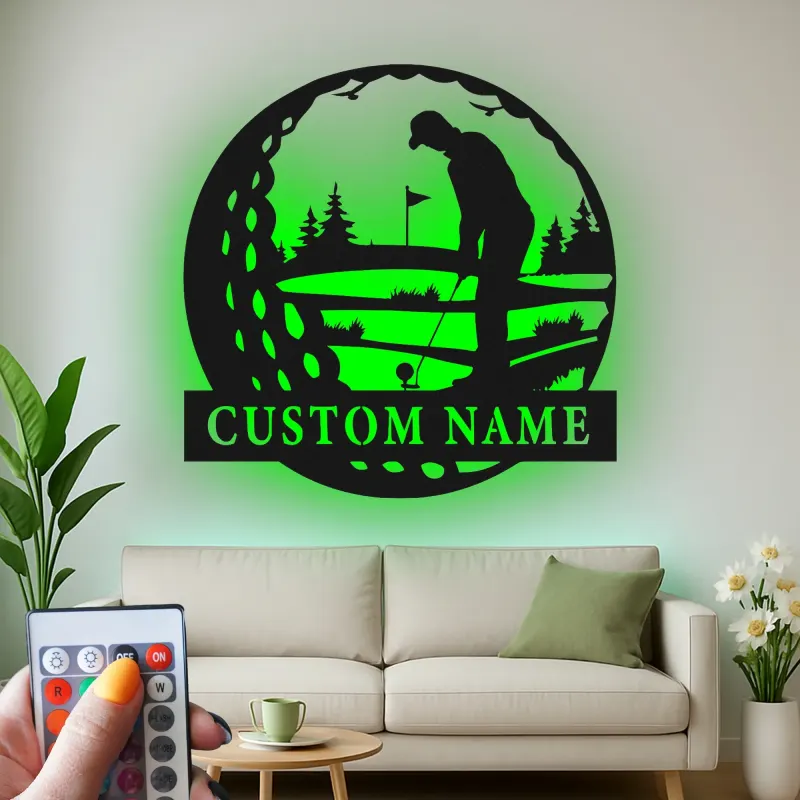 Enseigne LED personnalisée pour golfeur | Décoration murale en métal sur mesure | Cadeau pour amateur de golf | Décor man cave et bureau