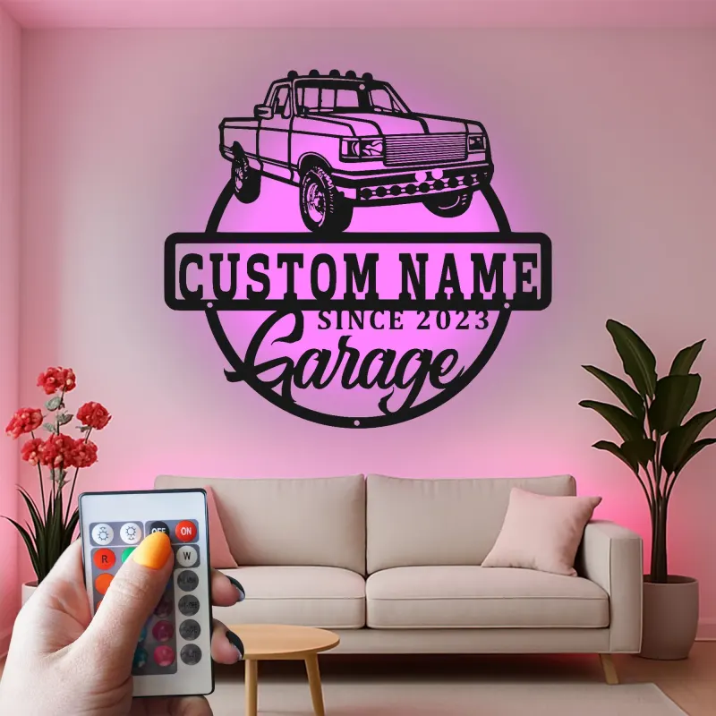 Insegna in metallo LED personalizzata per garage di camion, regalo per appassionati di auto, decorazione per man cave o garage