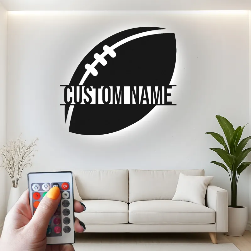 Custom Football LED Sign | Personalized Metal Wall Art | Game Room Decor & Sports Fan Gift | Teen Bedroom Light