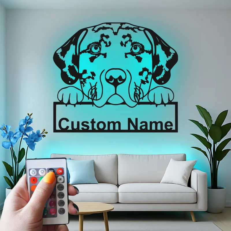 Personalisierte LED-Metall-Wandkunst für Catahoula-Leopard-Hunde – Geschenk für Haustiereltern, Deko für das Wohnzimmer