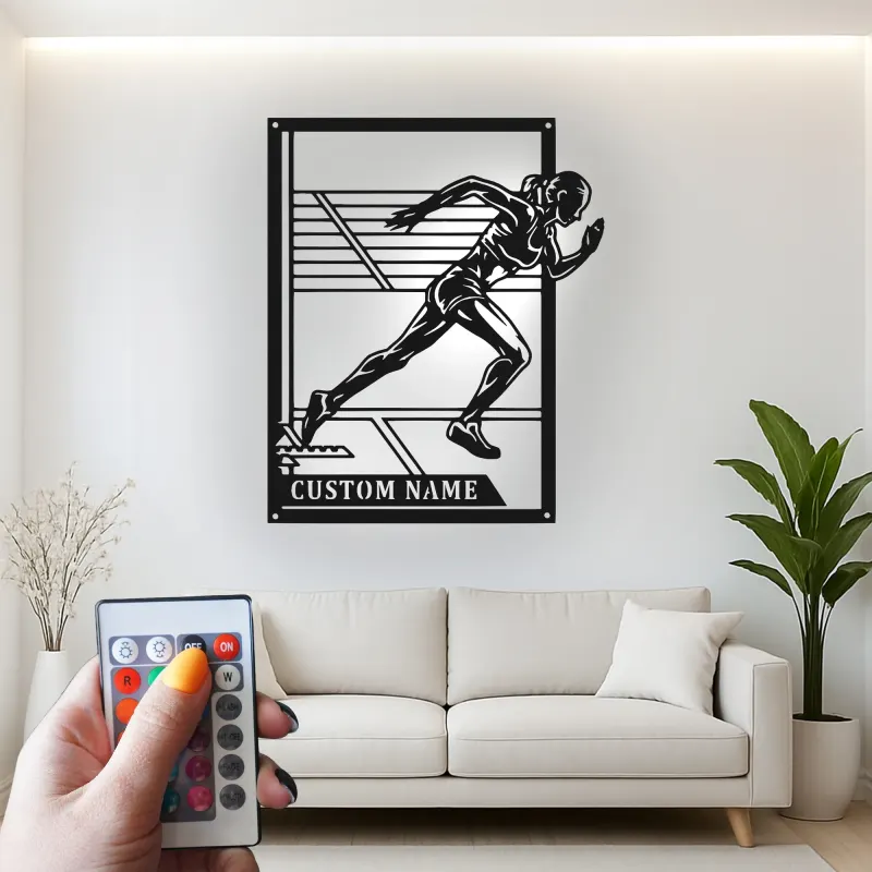 Cartel de metal personalizado con luz LED de corredor, regalo para atletas, decoración deportiva para gimnasio o hogar