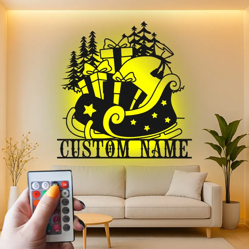 Personalisierte Metall-Wandkunst mit LED-Beleuchtung für den Weihnachtsmann