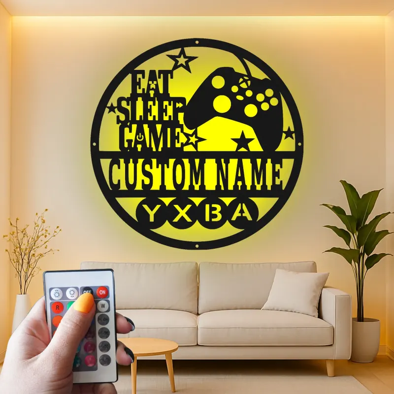 Insegna LED gamer personalizzata | Arte in metallo personalizzata per sala giochi | Decorazione luminosa con controller | Regalo per figlio adolescente
