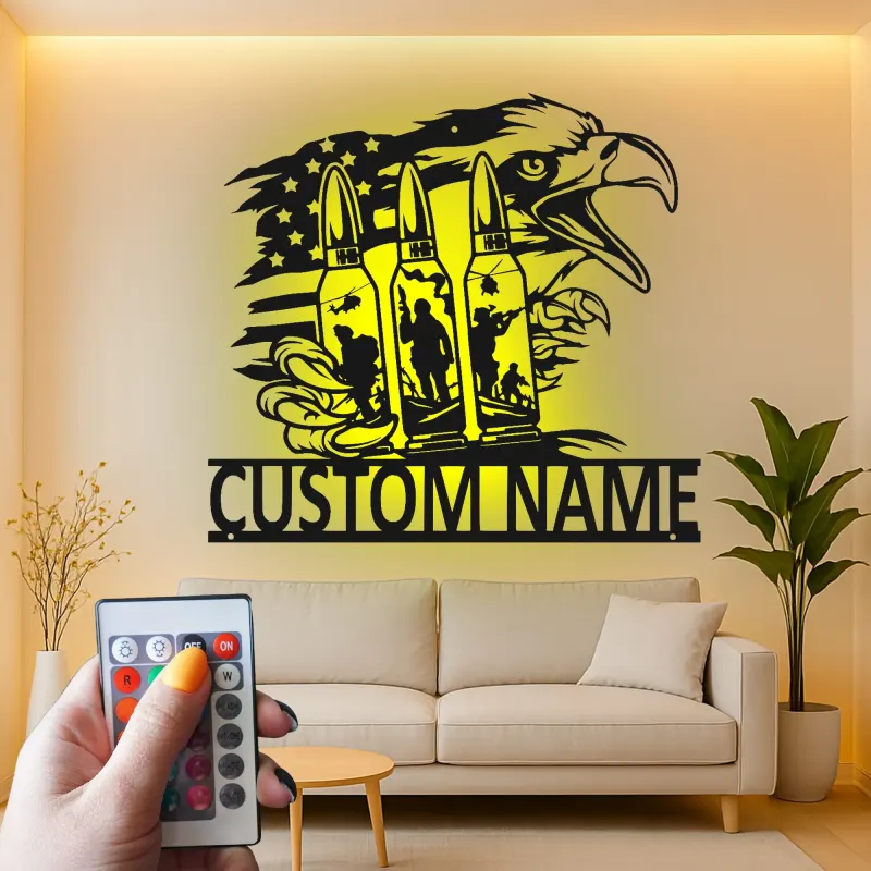 Custom Metal Bald Eagle Wall Art | LED Light Decor | Veteran Gift | Patriotic Home & Office Signage