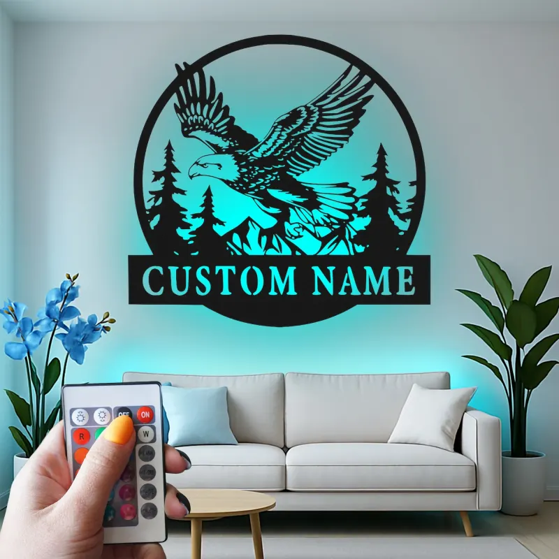 Custom Eagle Led Light Metal Wall Art Personalized Gift for Nature Lovers Rustic Cabin Decor