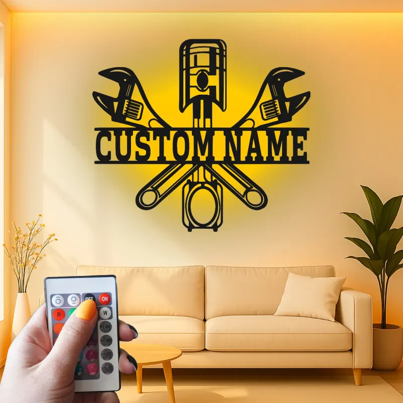 Cartel de metal personalizado de herramientas mecánicas con luz LED regalo para entusiastas de coches decoración de garaje