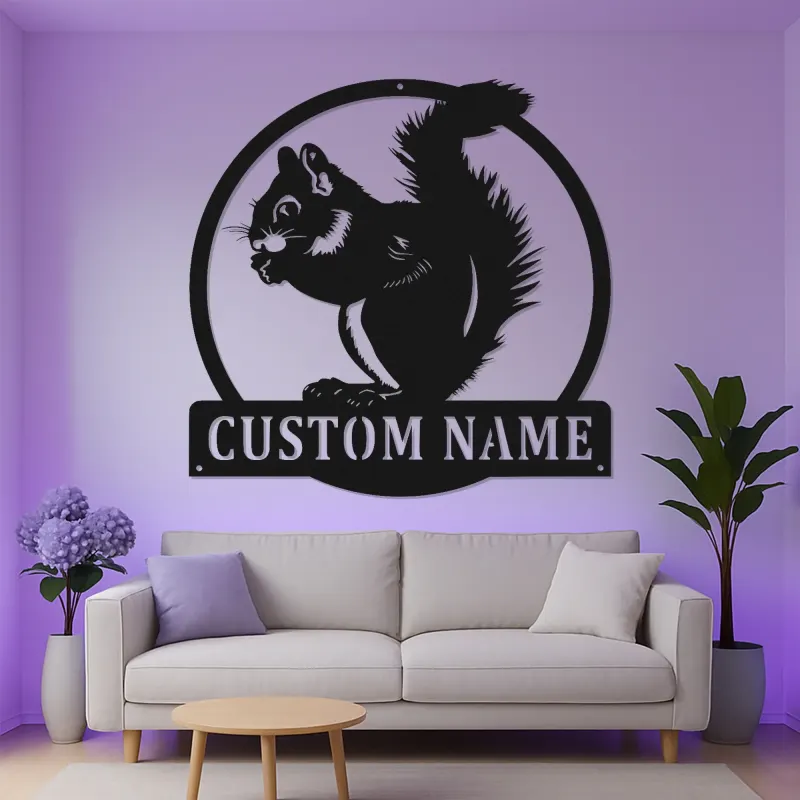 Cartel de metal personalizado de ardilla | Arte de vida silvestre iluminado con LED | Decoración de cabaña personalizada para amantes de la naturaleza