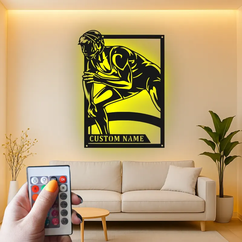 Custom Wrestler Led Light Metal Wall Art Personalized Gift for Athletes Gym or Sports Room Decor