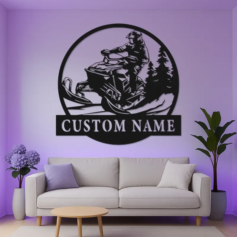 Personalized Snowmobile LED Metal Wall Art | Custom Name Sign for Rider | Winter Sports Decor & Outdoor Enthusiast Gift