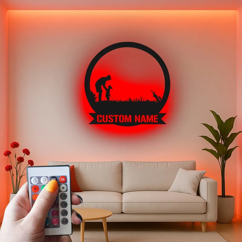 Arte da parete LED in metallo da golf personalizzata | Insegna personalizzata padre e figlio | Regalo per papà golfista | Decorazione man cave e home bar