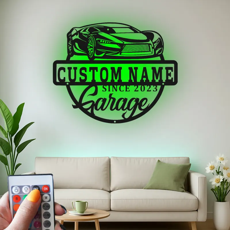 Custom Sports Car Led Light Metal Wall Art Personalized Garage Gift for Car Enthusiasts Man Cave Decor