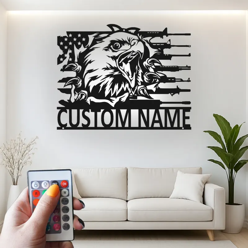Cartel de metal personalizado con águila y rifles, regalo patriótico para veteranos, decoración para man cave o garaje