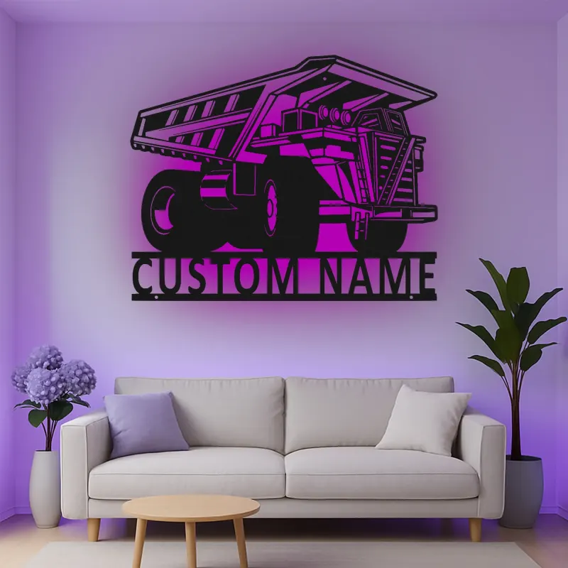Custom Dump Truck Led Light Metal Wall Art Personalized Gift for Construction Enthusiasts Garage or Kid's Room Decor