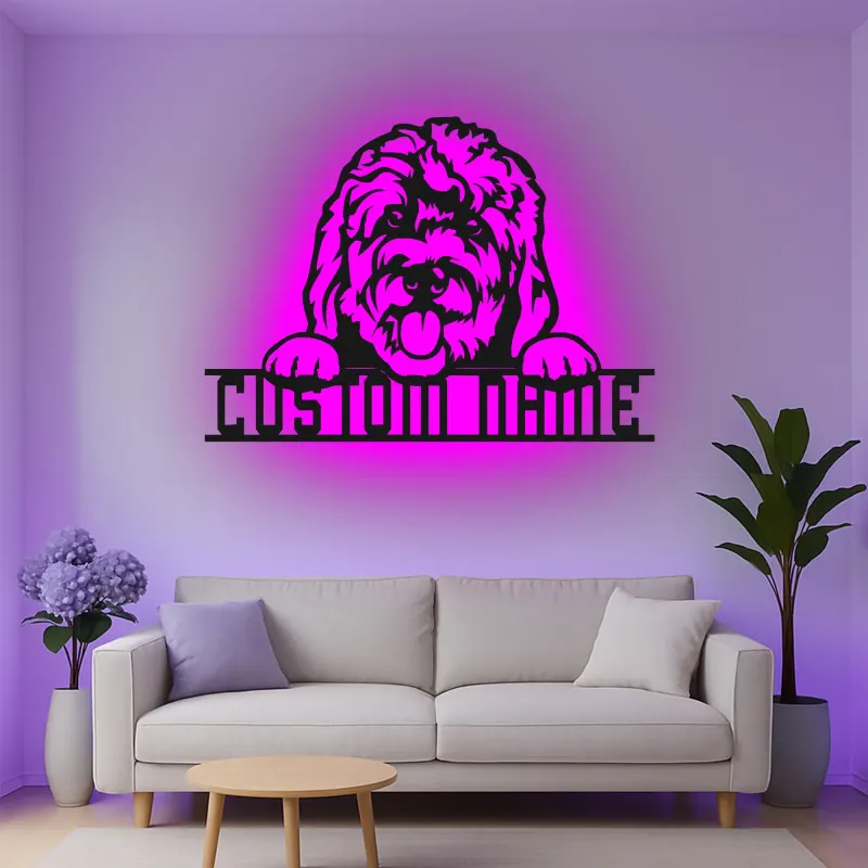 Cartel de metal LED personalizado de perro, regalo para amantes de las mascotas, decoración para salón o entrada 4